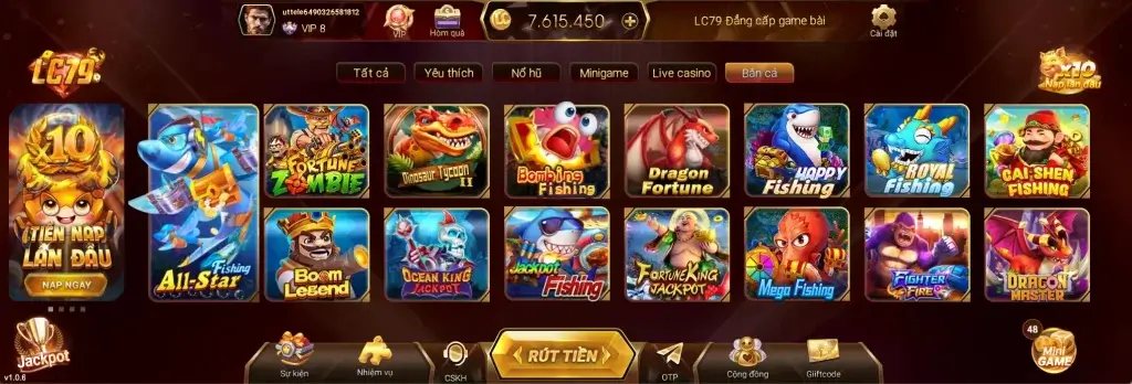 Giao diện sảnh bắn cá đổi thưởng lc79