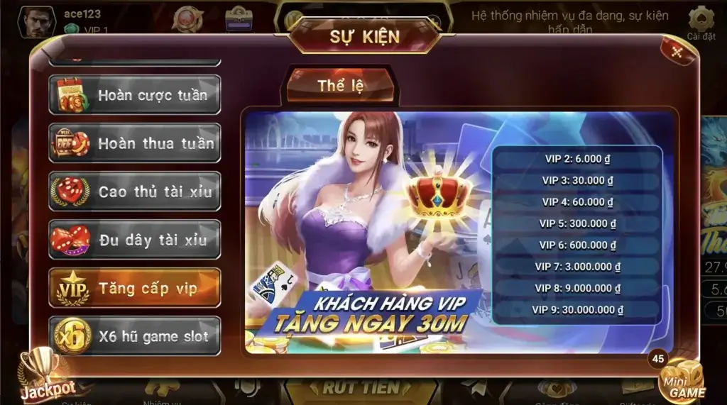 Ảnh sự kiện Tăng Cấp VIP LC79 – bảng thưởng theo cấp, lên VIP là cộng thưởng tự động